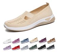 Womens Canvas Trainers Shoes, Low-top Orthopedic Shoe, Breathable Thick Sole Walking Flat Beach Shoes for Indoor Outdoor,Beige,8.5 UK