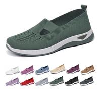 Womens Canvas Trainers Shoes, Low-top Orthopedic Shoe, Breathable Thick Sole Walking Flat Beach Shoes for Indoor Outdoor,Green,6 UK