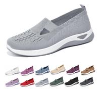 Womens Canvas Trainers Shoes, Low-top Orthopedic Shoe, Breathable Thick Sole Walking Flat Beach Shoes for Indoor Outdoor,Gray,6.5 UK