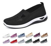 Womens Canvas Trainers Shoes, Low-top Orthopedic Shoe, Breathable Thick Sole Walking Flat Beach Shoes for Indoor Outdoor,Black,6.5 UK