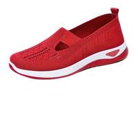 Womens Canvas Trainers Shoes, Low-top Orthopedic Shoe, Breathable Thick Sole Walking Flat Beach Shoes for Indoor Outdoor,red,6 UK