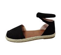 Women's Canvas Wedge Flat Shoes - Girls Espadrilles with Cross Strap Ankle Strap - Leisure Orthopaedic Comfortable Summer Shoes - Women Lightweight Comfortable Ballet Flats Strappy Sandals, black, 8