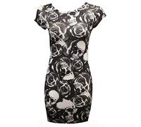 Womens Cap Sleeve Army Animal Skull Print Tunic Mini Bodycon TOP Dress 8-22 (S/M (8-10), Camouflage Print) (Skull Rose, UK-(20-22))