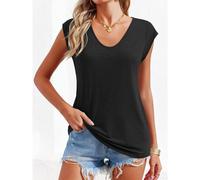 Women's' Cap Sleeve Casual Loose Fit Basic Shirts Tank Tops (black, M)