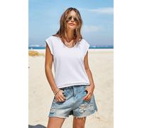 Women's' Cap Sleeve Casual Loose Fit Basic Shirts Tank Tops (white, S)