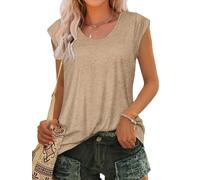 Womens Cap Sleeve T Shirts Crew Neck Summer Tops(Natural Khaki,2XL)