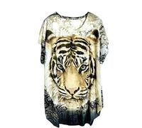 Women's Cap Sleeve Tiger T Shirt Summer Top Animal Print Shirt Diamante Plus Size (6998, Pink)