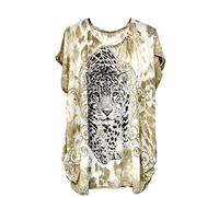 Women's Cap Sleeve Tiger T Shirt Summer Top Animal Print Shirt Diamante Plus Size (7002, Brown)