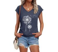 Womens Cap Sleeve Vintage Flowers V Neck Shirt Boho Floral Wildflowers Graphic Tees Funny Cottagecore Tops