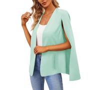 Women's Cape Blazer Split Long Sleeve Open Front Blazer Jacket Business Casual Suit Tops Cardigan Coats, Mint, S