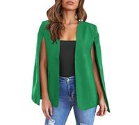 Womens Cape Blazer - Split Sleeve Open Front Casual Jacket Coat Workwear Elegant Formal Cape Coat, Green, XXL