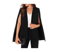 Women's CAPE Blazer Split Sleeve Open Front Lightweight Office Jacket Workwear (black， L)