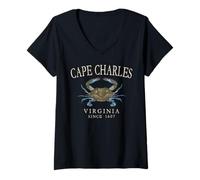 Womens Cape Charles Virginia Blue Crab Since 1607 Antique White V-Neck T-Shirt