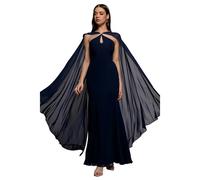 Women's Cape Chiffon Dress Goddiva Maxi Bleu 36