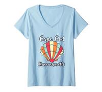 Womens Cape Cod Beach Scallop Seashell Coastal Nautical Seashore V-Neck T-Shirt