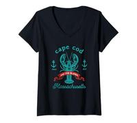 Womens Cape Cod MA Lobster Fishing Vintage Massachusetts Souvenir V-Neck T-Shirt