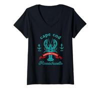 Womens Cape Cod MA Lobster Fishing Vintage Massachusetts Souvenir V-Neck T-Shirt