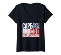 Women's Cape Cod Massachusetts Sailing Wind Rose Compass Nautical V-Neck T-Shirt