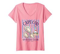 Women's Cape Cod Oyster Club Coastal Lighthouse Nautical V-Neck T-Shirt