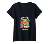 Women's Cape Coral Florida Funny Skeleton in The Hot Sun Design V-Neck T-Shirt