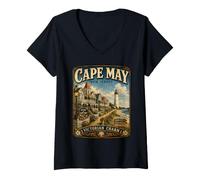 Women's Cape May New Jersey Victorian Seaside Travel Vintage V-Neck T-Shirt