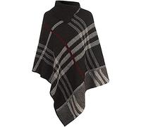 Womens Cape Shawl Wrap Long Knitted Sweater Folded Roll Neck Button Jumper Ladies Poncho Top One Size (UK, Alpha, One Size, Regular, Regular, Check Charcoal)