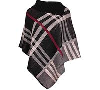 Womens Cape Shawl Wrap Long Knitted Sweater Folded Roll Neck Button Jumper Ladies Poncho Top One Size (UK, Alpha, One Size, Regular, Regular, Check Black)