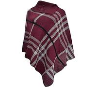Womens Cape Shawl Wrap Long Knitted Sweater Folded Roll Neck Button Jumper Ladies Poncho Top One Size (UK, Alpha, One Size, Regular, Regular, Check Wine)