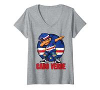 Women's Cape Verde Dabbing Boy Cabo Verdean Flag V-Neck T-Shirt