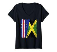 Womens Cape Verde Jamaica Half Flag Cape Verdean Jamaican Heritage V-Neck T-Shirt