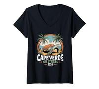Women's Cape Verde No Stress 2026 Sea Turtle Beach Vacation V-Neck T-Shirt