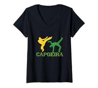 Womens Capoeira Fight Dance Brazilian Flag Martial Arts Training V-Neck T-Shirt