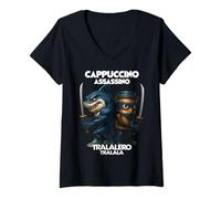 Womens Cappuccino Assassino Tralalero Tralala Italian Brainrot Meme V-Neck T-Shirt