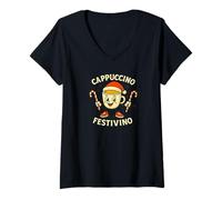 Womens Cappuccino Festivino Funny Italian Brain Rot Christmas V-Neck T-Shirt
