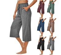 Women's Capri Cropped Trousers UK Clearance Drawstring High Waist Capris Ladies 3/4 Length Pants Jogging Exercise Running Sweatpants Workout Tracksuit Bottoms Casual Trouser with Pockets