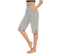Womens Capri Joggers Wide Leg Summer Pants Elasticated Waist 3/4 Yoga Pants Jogging Bottoms Runing Shorts Ladies Three Quarter Soft 3/4 Length Trousers Plus Size Summer Shorts Walking Sweatpants