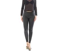 Women's capri leggings, glossy and matte, faux leather latex look leggings - Black - 8