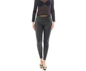 Women's capri leggings, glossy and matte, faux leather latex look leggings - Black - 8