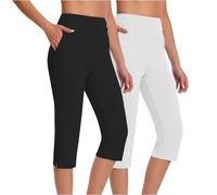 Women's Capri Leggings, Women Yoga Capris High Waisted Split Crop Bootcut Yoga Pants Stretch Business Office Workout Capri Leggings Summer Casual Slacks Lounge Tummy Control Tights White