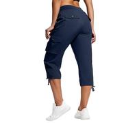 Women's Capri Pants Cargo Trousers Zippered Pockets Plain Utility Hiking Combat Cropped Trousers Elasticated Waist Drawstring Regular Fit Adjustable Hem Summer Cargo Pants