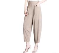 Women's Capri Pants, M-3XL Pack, High Waist Loose Straight Trousers with Pockets, Thin Casual Summer Bottoms for Ladies(2XL Khaki1)