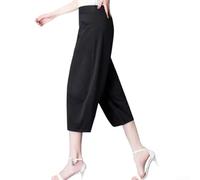 Women's Capri Pants, M-3XL Pack, High Waist Loose Straight Trousers with Pockets, Thin Casual Summer Bottoms for Ladies(M Black2)