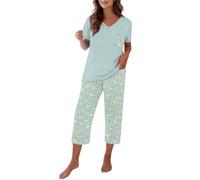 Women's Capri Pyjama Set V Neck Short Sleeve Floral PJs with Pockets | Soft 2 Piece Loungewear, V Neck Short Sleeve Top, Floral Capri Pants, Practical Pockets, Lightweight Everyday Comfort