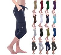 Womens Capri Sweatpants Cropped Joggers Summer Casual Sports Pants 3/4 Length Jogging Tracksuit Bottoms Drawstring High Waist Elastic Athletic Gym Yoga Trousers Black