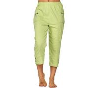 Women's Capri Trousers - Ladies Cherry Berry Plain Cropped 3/4 Length Trouser Stretch Fit Elasticated Waist Summer Short Pants Plus Size UK 8-26 Lime Green