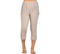 Women's Capri Trousers - Ladies Cherry Berry Plain Cropped 3/4 Length Trouser Stretch Fit Elasticated Waist Summer Short Pants Plus Size UK 8-26 Beige