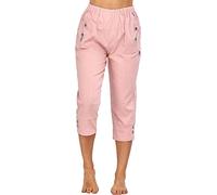 Women's Capri Trousers - Ladies Cherry Berry Plain Cropped 3/4 Length Trouser Stretch Fit Elasticated Waist Summer Short Pants Plus Size UK 8-26 Dusty Pink