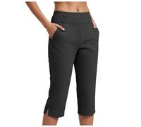 Womens Capri Trousers Ladies Three Quarter Soft 3/4 Cropped Pants UK Ladies Stretch Trousers Elasticated Waist Plus Size Women Capri Leggings Summer Pants with Pockets Elegant Trouser (L)