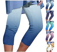 Women's Capri Trousers Sale Clearance, Ladies 3/4 Length Trouser Gradient Color Pants Casual Summer Pants Pull On Cut Off High Waist Smart High Waisted Capri Tummy Control Leggings UK Size Blue