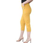 Women's Capri Trousers Stretch Fit Elasticated Waist Summer Short Pants Ladies Cherry Berry Plain Cropped 3/4 Length Trouser Mustard 24